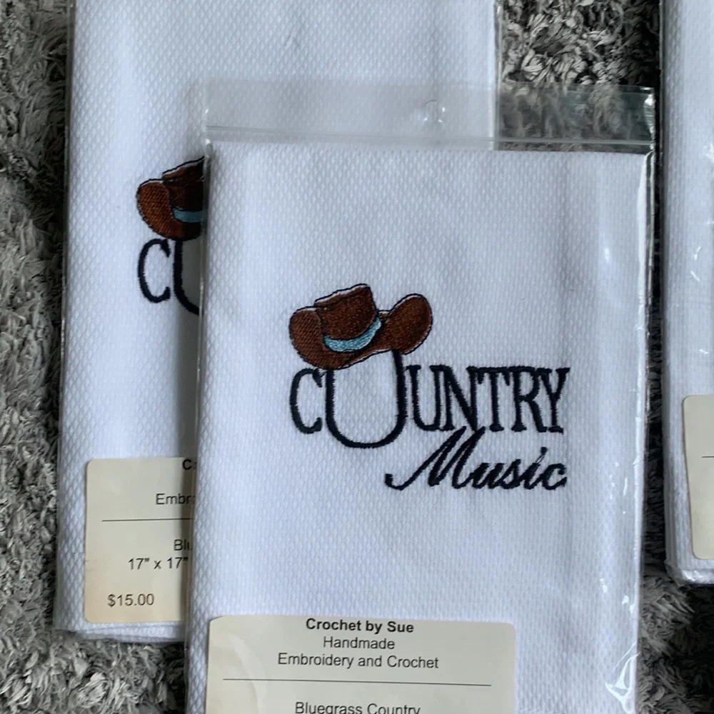 Set of (6) Country Music Handmade Embroidery Egyptian Cotton Towels